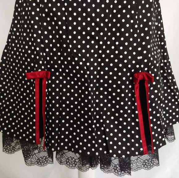 BCX Strapless Black White & Red Polka Dot Dress - Picture 2 of 8